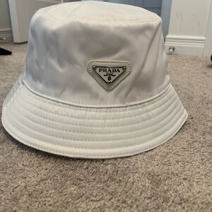 Prada White Triangle Logo Nylon Hat